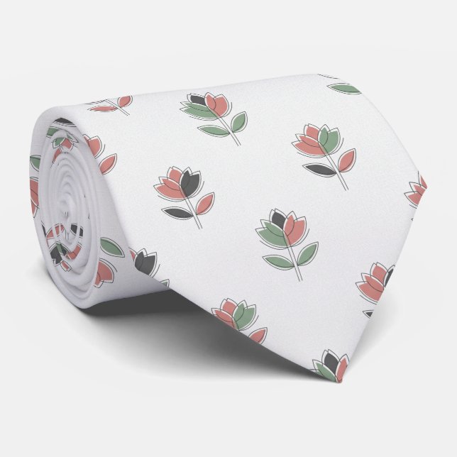 Modern Tulip Floral  Minimalist  Neck Tie (Rolled)