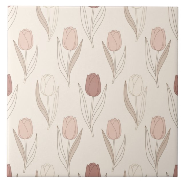 Modern Tulip Floral Pattern Ceramic Tile (Front)
