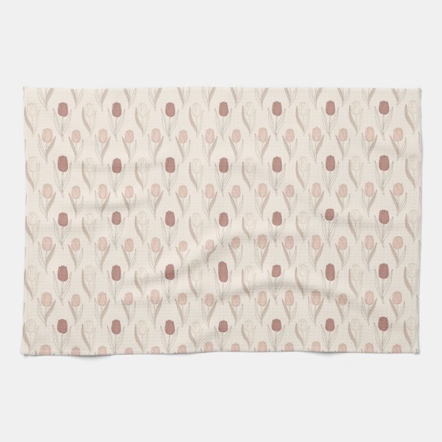 Modern Tulip Floral Pattern Kitchen Towel (Horizontal)