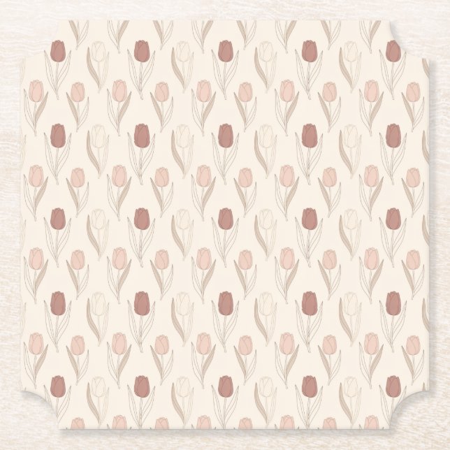 Modern Tulip Floral Pattern Paper Coaster (Front)