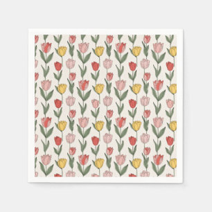 Modern Tulip Floral Pattern Soft Botanical Spring Napkins