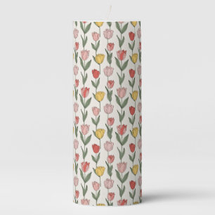 Modern Tulip Floral Pattern Soft Botanical Spring Pillar Candle