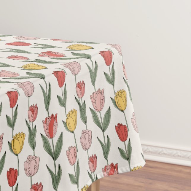Modern Tulip Floral Pattern Soft Botanical Spring Tablecloth (In Situ)