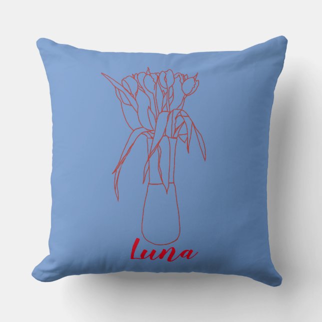 Modern Tulip Line Original  Illustration For Her  Throw Pillow (Front)