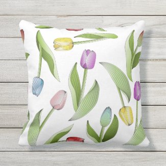 Modern Tulips Colorful Flower Pattern Custom Outdoor Pillow