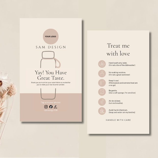 Modern Tumbler Care Card with Barcode and logo (Creator Uploaded)