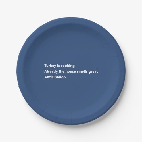 Modern Turkey Poem Minimal Blue Thanksgiving Paper Plates