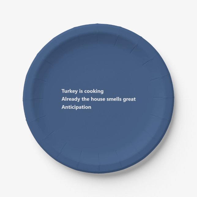 Modern Turkey Poem Minimal Blue Thanksgiving Paper Plates (Front)