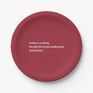 Modern Turkey Poem Minimal Burgundy Thanksgiving Paper Plates