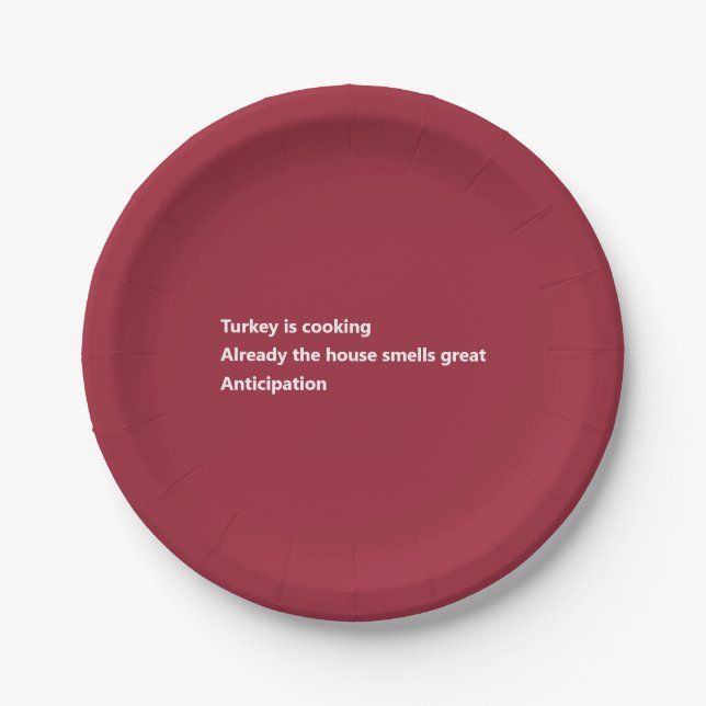 Modern Turkey Poem Minimal Burgundy Thanksgiving Paper Plates (Front)