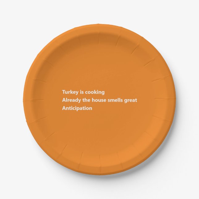 Modern Turkey Poem Minimal Orange Thanksgiving Paper Plates (Front)