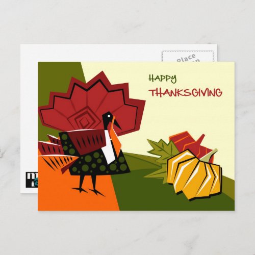 Modern Turkey  Pumpkins Thanksgiving  Holiday Postcard