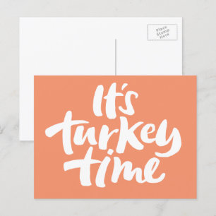 Modern 'Turkey Time' Thanksgiving Calligraphy Holiday Postcard