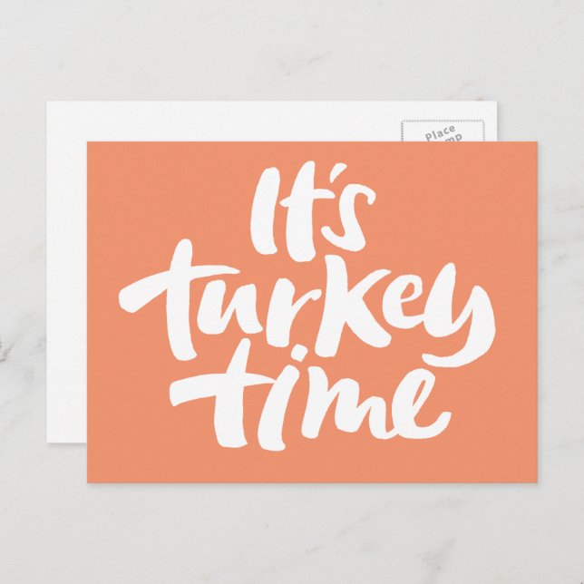 Modern 'Turkey Time' Thanksgiving Calligraphy Holiday Postcard (Front/Back)