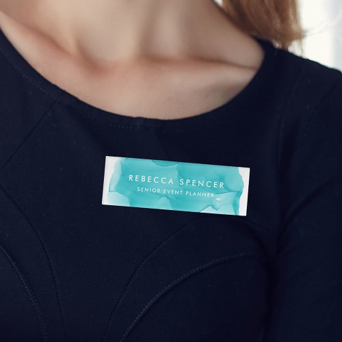 Modern Turquoise Abstract Watercolor Name Tag