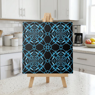 Modern Turquoise and Black Abstract Geometric Ceramic Tile