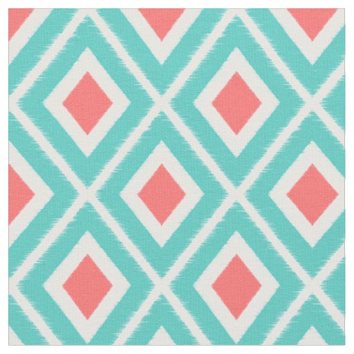 Modern Turquoise and Coral Ikat Pattern Fabric