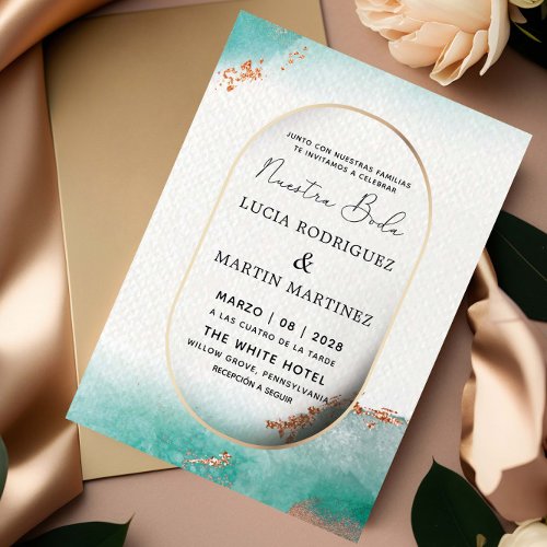 Modern Turquoise and Gold Nuestra Boda Invitation