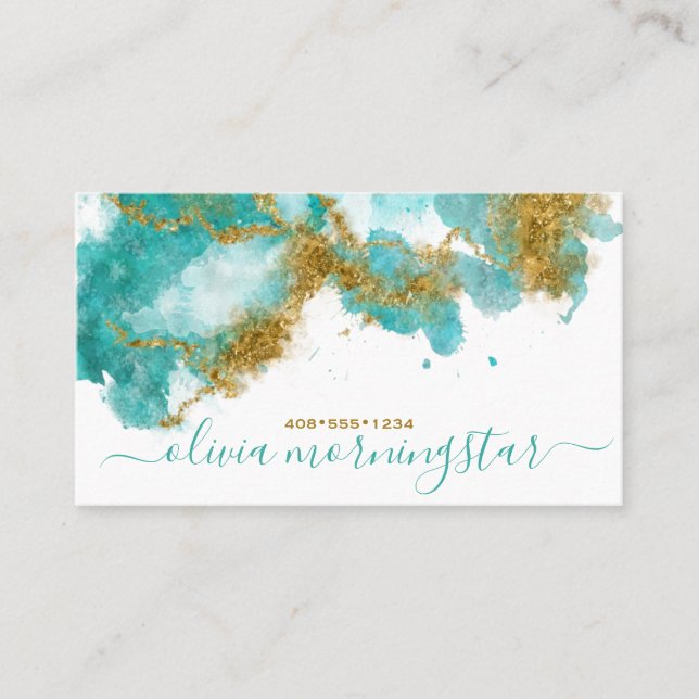 Modern Turquoise and Gold Nugget  Business Card (Front)
