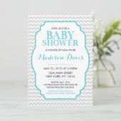 Modern Turquoise and Gray Chevron Baby Shower Invitation (Standing Front)