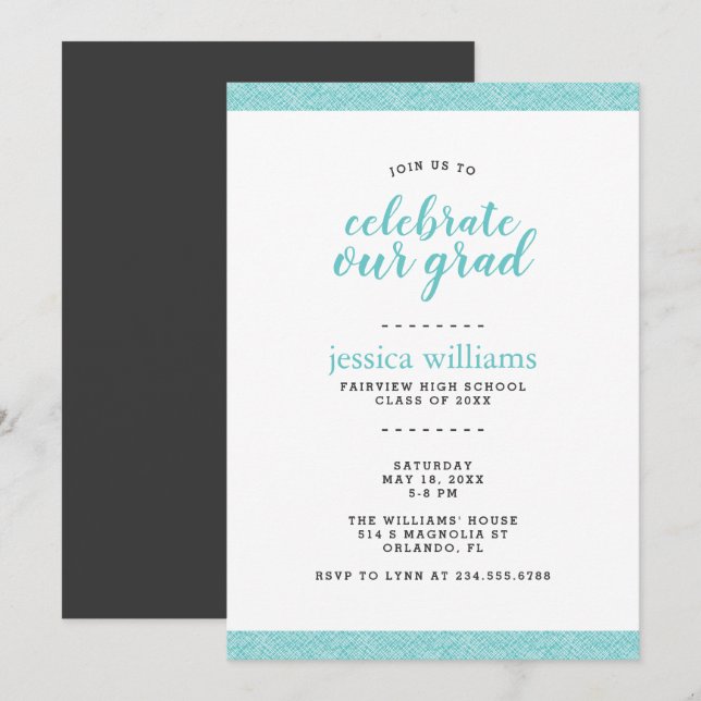 Modern Turquoise and Gray Graduation Party Invitation (Front/Back)