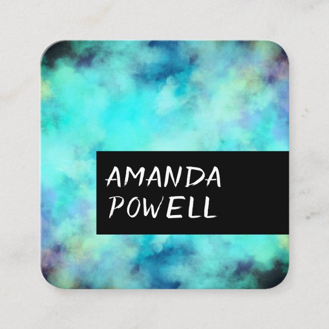 modern turquoise and purple watercolor  artistic square business card (Front)