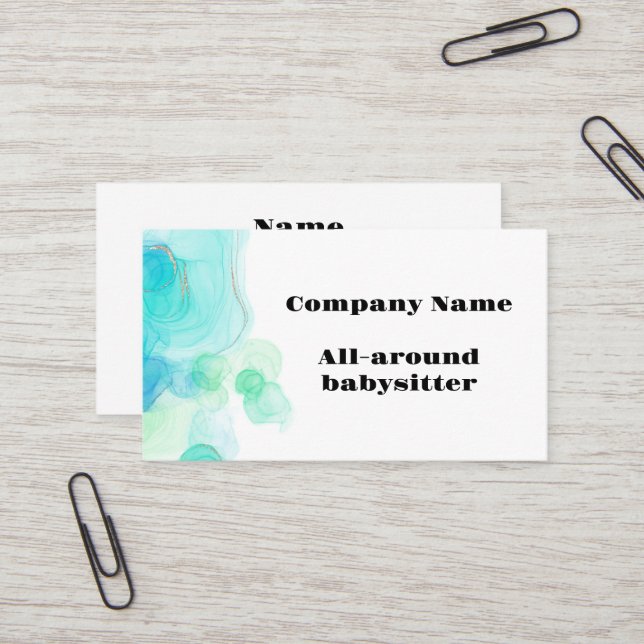 Modern Turquoise and  white babysitter Business Card (Front/Back In Situ)