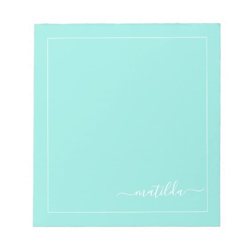 Modern Turquoise and White Girly Script Name   Notepad