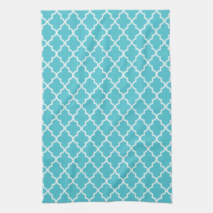 Modern Turquoise and White Moroccan Quatrefoil Kitchen Towel