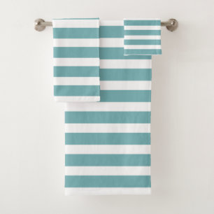 Modern Turquoise and White Stripes Bath Towel Set