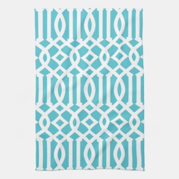 Modern Turquoise And White Trellis Pattern Towel by cardeddesigns at Zazzle