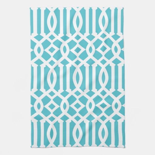 Modern Turquoise and White Trellis Pattern Towel