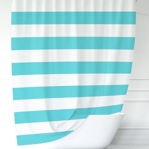 Modern Turquoise And White Wide Stripes Shower Curtain