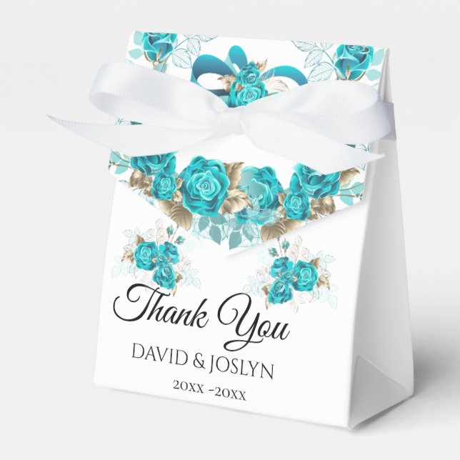 Modern Turquoise Autumn Floral Wedding Anniversary Favor Boxes (Front Side)