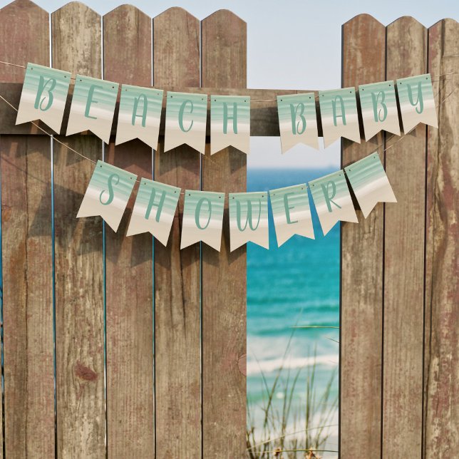 Modern Turquoise Beach Baby Shower Bunting Flags (Beach baby shower bunting for your baby shower on the beach. Beachy!)