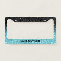 Modern Turquoise & Black Glitter Ombre License Plate Frame