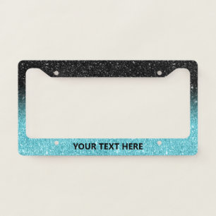 Modern Turquoise & Black Glitter Ombre License Plate Frame