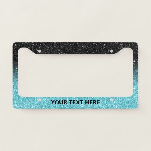 Modern Turquoise  Black Glitter Ombre License Plate Frame