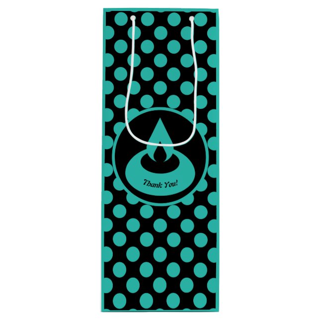 Modern Turquoise & Black Oil Light Thank You! Wine Gift Bag (Front)