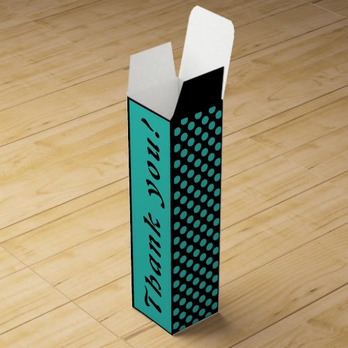 Modern Turquoise  Black Polka Dot Thank You Wine Box