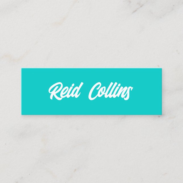  Modern Turquoise Blue Bold Script Mini Business Card (Front)