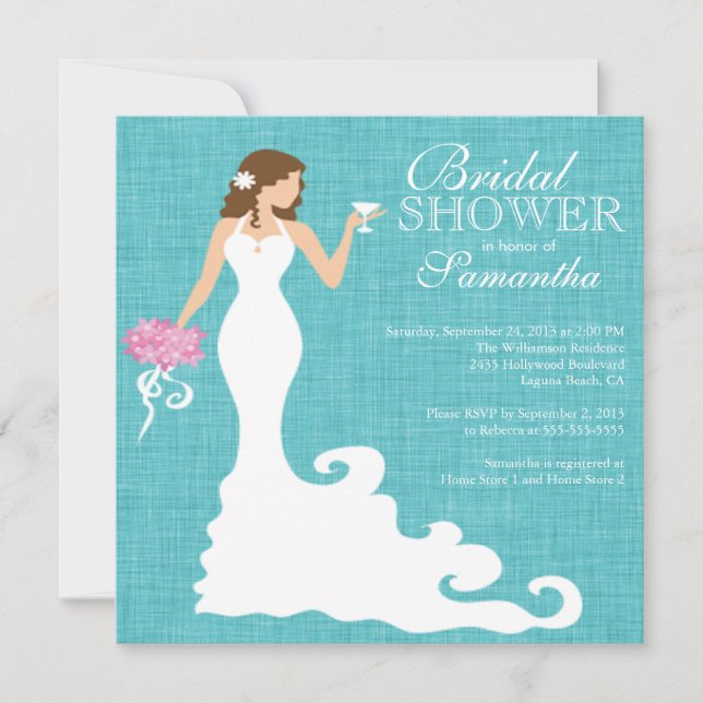 Modern Turquoise Blue Bride Wine Bridal Shower Invitation (Front)