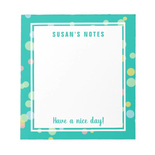 Modern turquoise blue confetti dots girly writing notepad