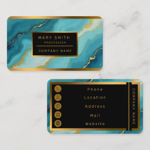 Modern Turquoise Blue Gold Marble Collection Business Card