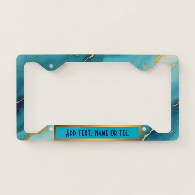 Modern Turquoise Blue Gold Marble Collection License Plate Frame (Front)