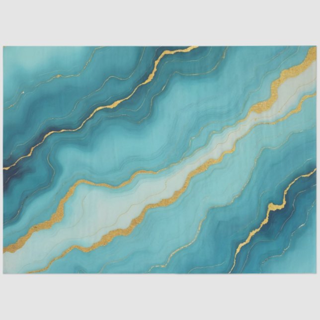 Modern Turquoise Blue Gold Marble Collection Tissue Paper (Front)