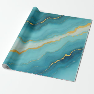 Modern Turquoise Blue Gold Marble Collection Wrapping Paper
