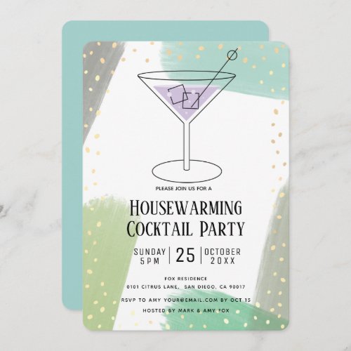 Modern Turquoise Blue Housewarming Cocktail Party Invitation