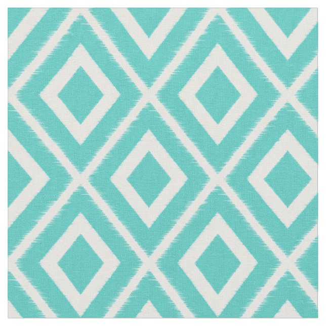 Modern Turquoise Blue Ikat Pattern Fabric (Close Up)