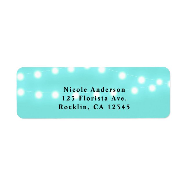 Modern Turquoise Blue & String Lights Elegant Label (Front)